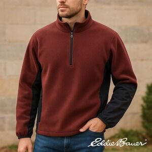 Eddie Bauer Men's Size XL Polartec Fleece Pullover Outdoor Hiking Burgundy Black